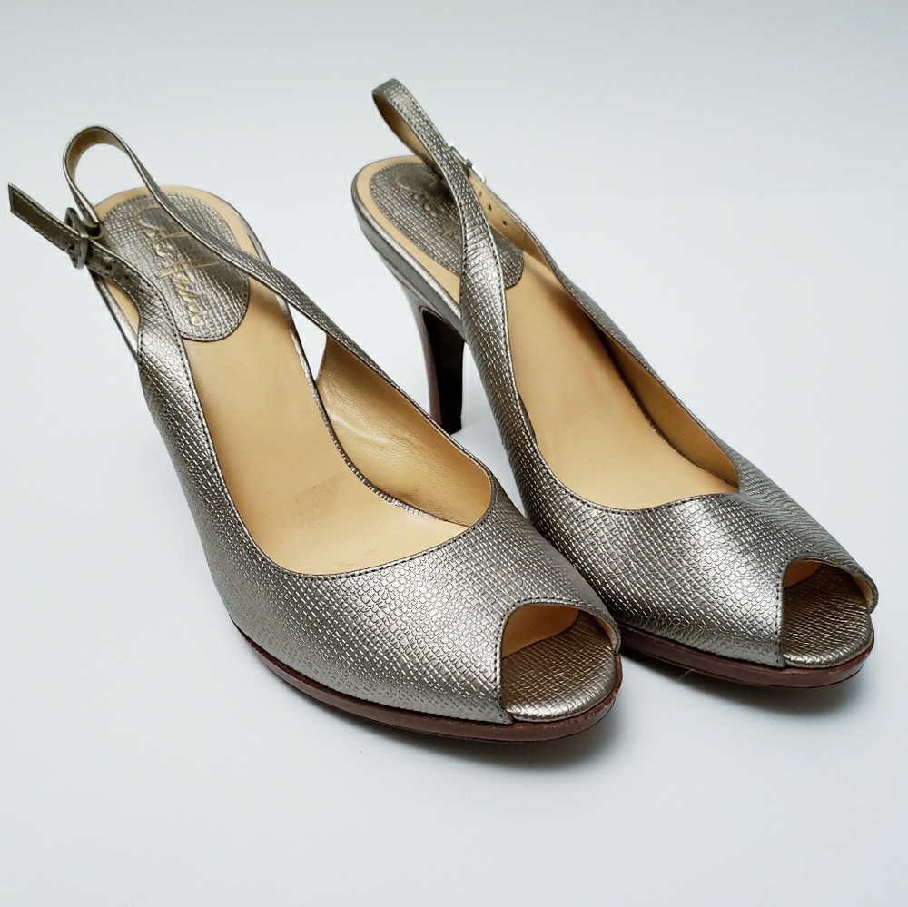 Cole Haan | RARE Gunmetal Croc Embossed Peep Toe